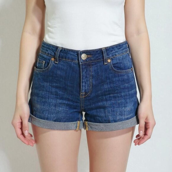Aeropostale Denim Cuffed Shorts – Blue Distressed Jean Cutoffs Size 3/4 - Picture 1 of 10